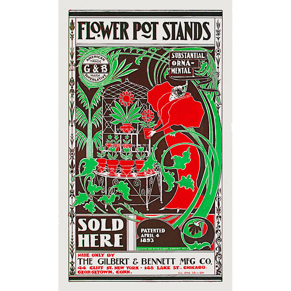 Flowerpot Stands — Art Nouveau Botanical Advertisement Print