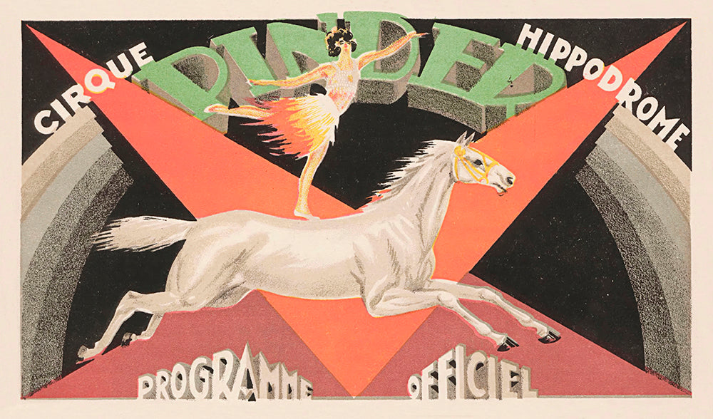 Restored 1924 Art Deco Circus Poster, White Stallion Equestrian Performance, Vintage French Machine Age Horse Art Print