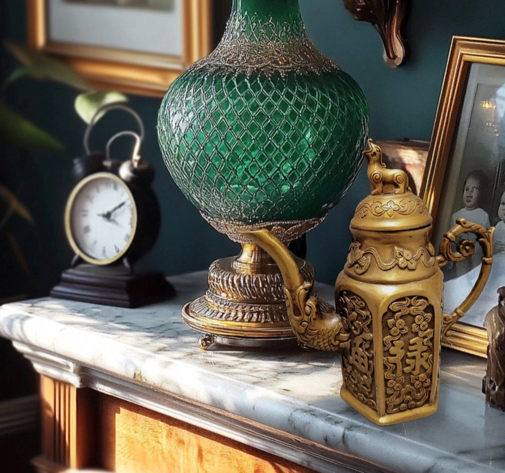 Ornate Bronze Finish Wine Pot