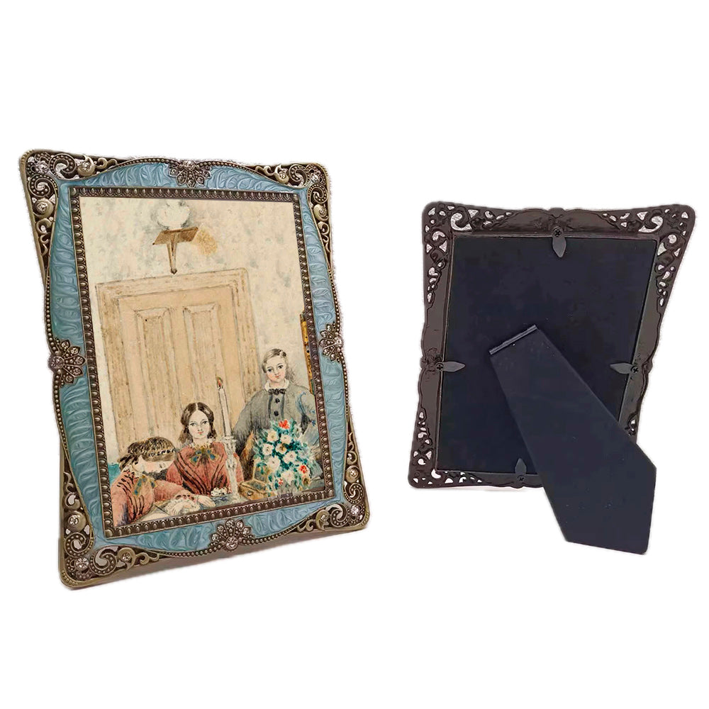 Opulent Art Nouveau Style Photo Frame with Blue and Bronze Accents