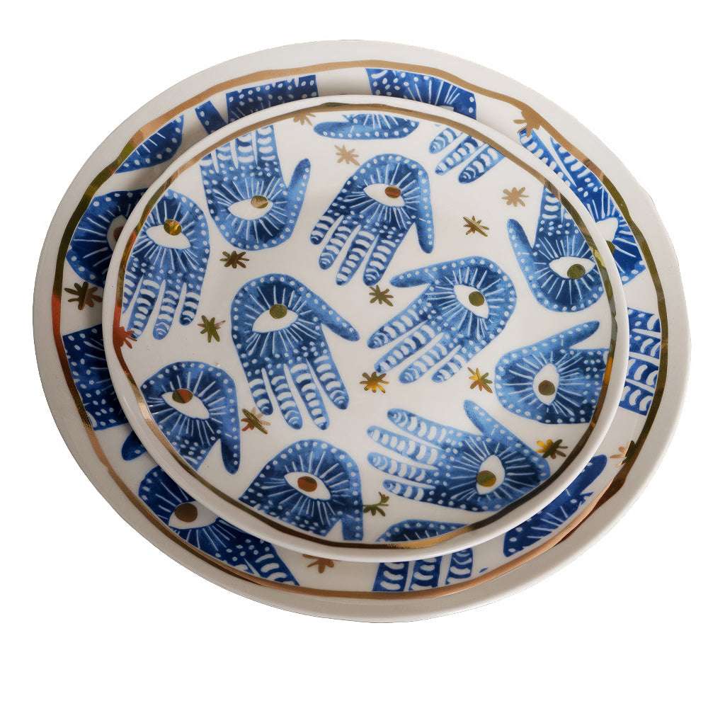 Mystic Blue Eye and Hand Elegance: Decorative Plates