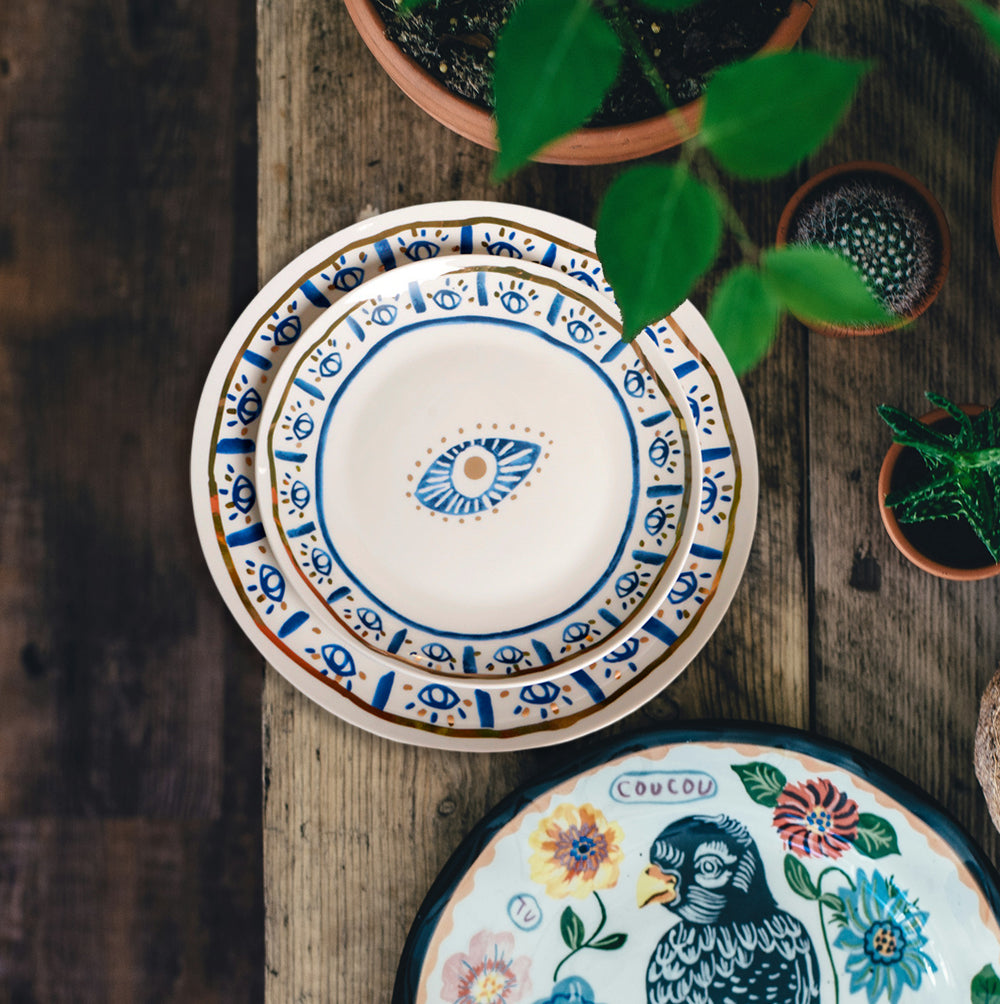 Mystic Blue Eye and Hand Elegance: Decorative Plates
