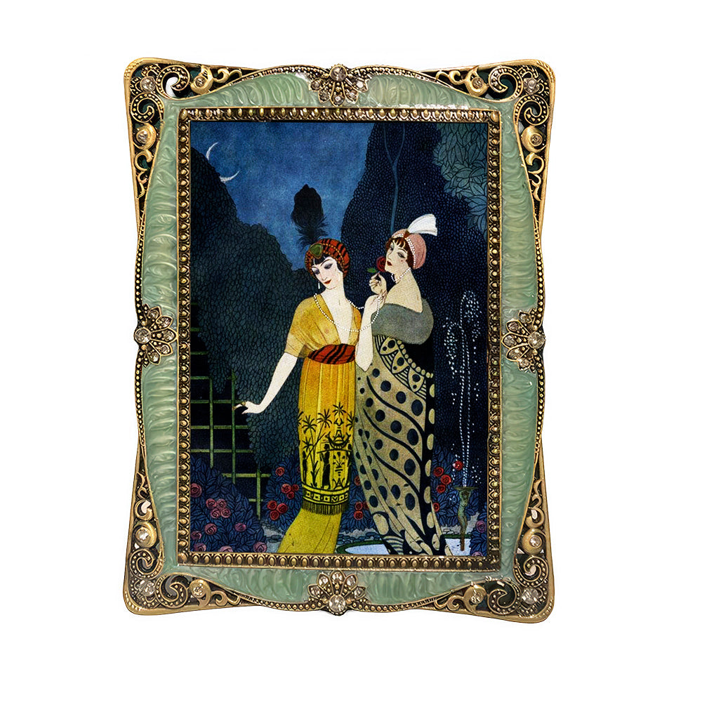 Opulent Art Nouveau Style Photo Frame with Green Accents