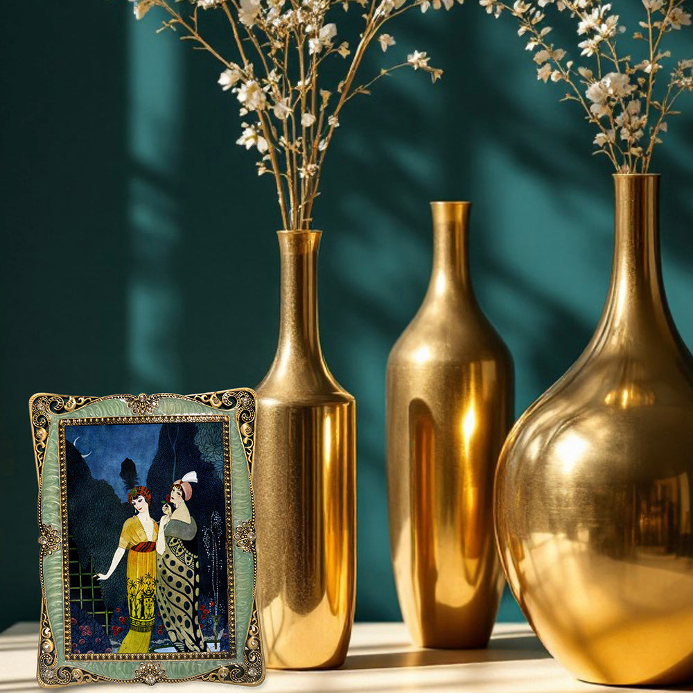 Opulent Art Nouveau Style Photo Frame with Green Accents