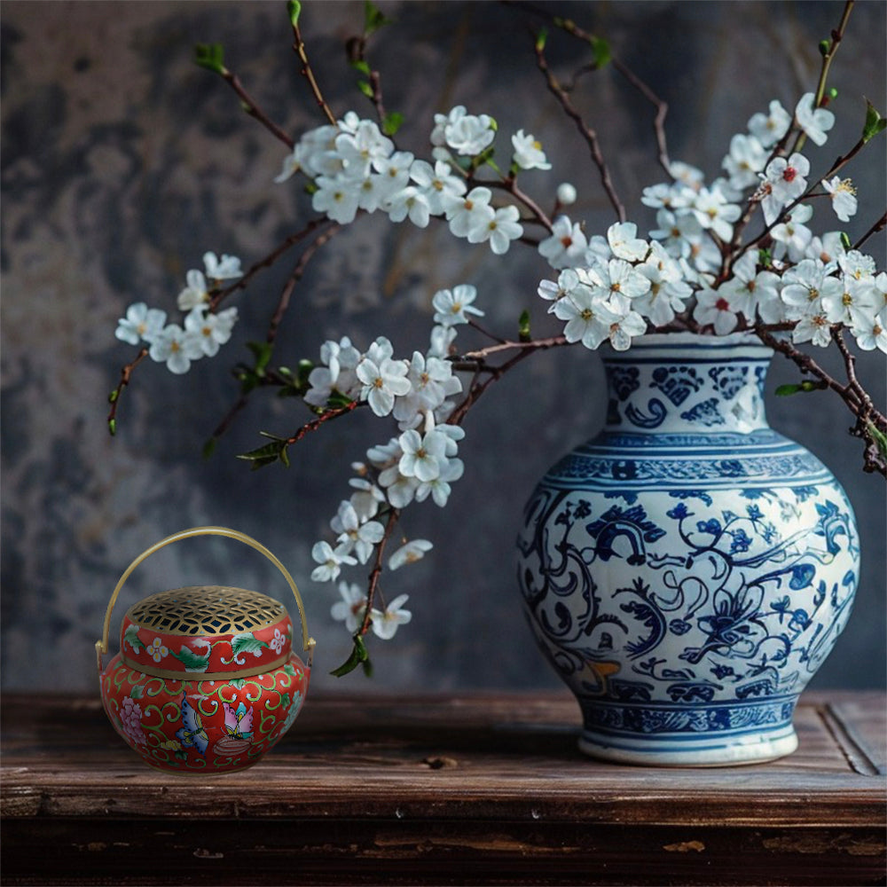 Antique-Style Chinese Cloisonné Incense Burner with Butterfly & Floral Motifs