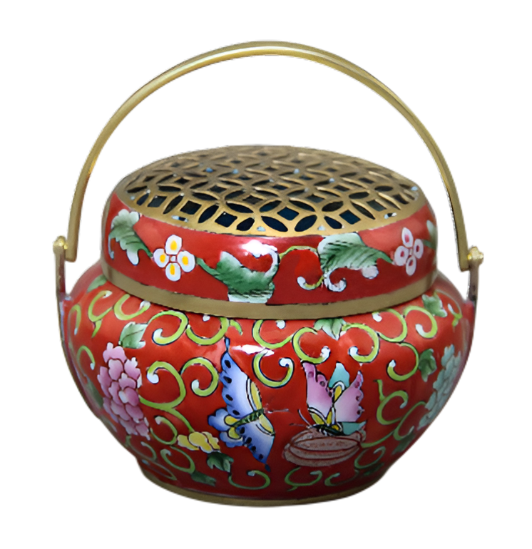 Antique-Style Chinese Cloisonné Incense Burner with Butterfly & Floral Motifs
