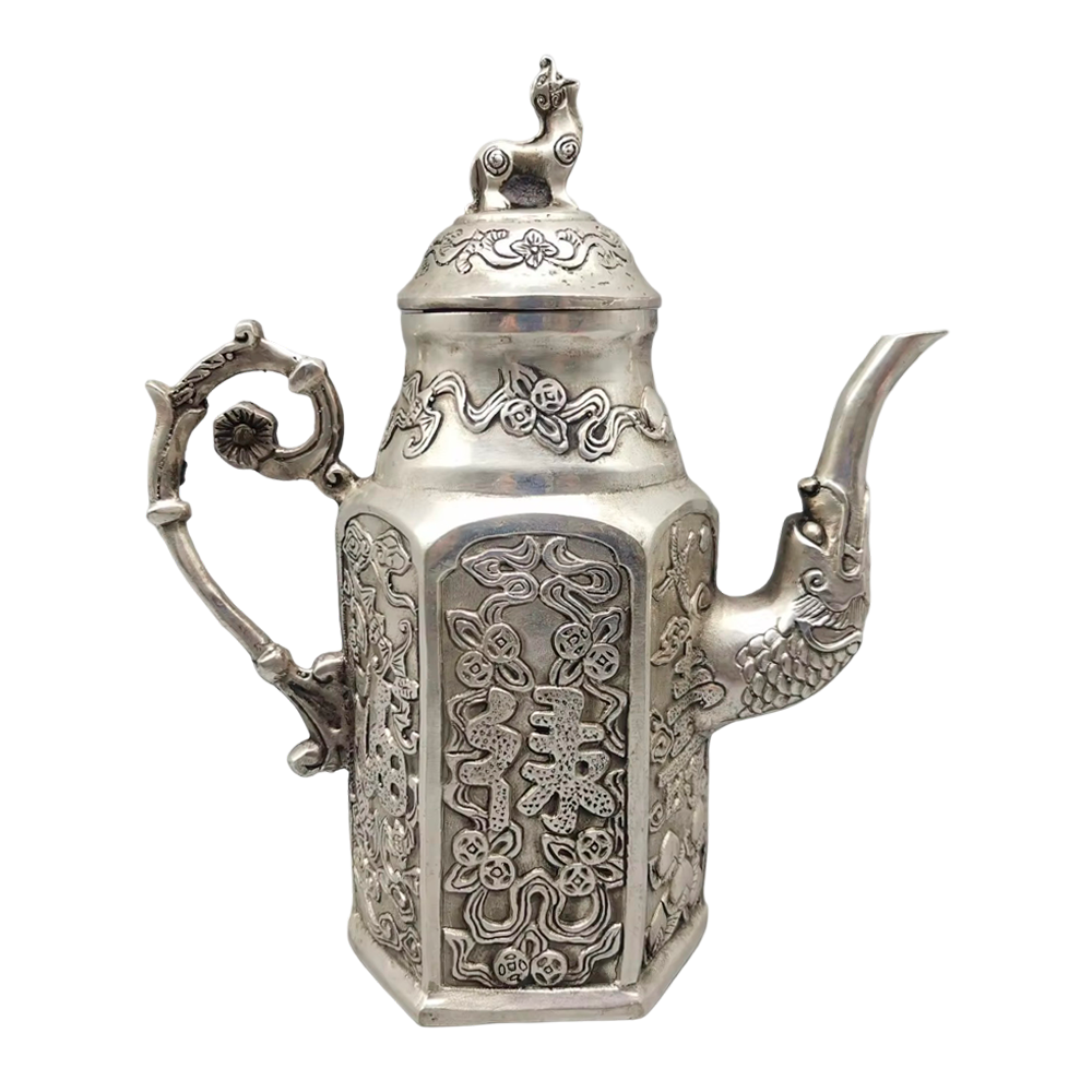 Ornate Antiqued Finish Wine Pot