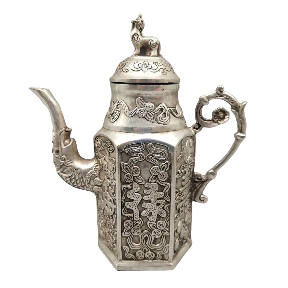 Ornate Antiqued Finish Wine Pot