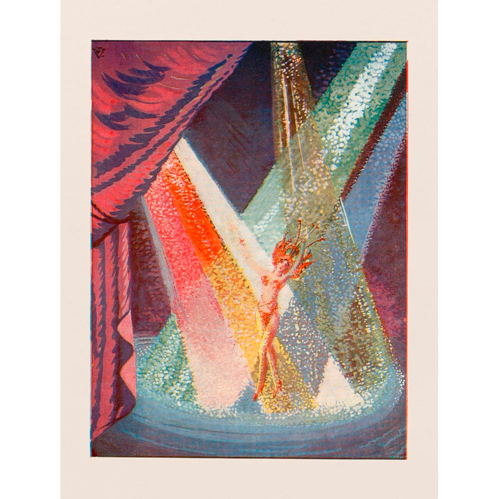 Restored 20th Century Paris Music Hall Poster, Electric Cabaret Dancer in Crimson, Avant-Garde French Theater Art Print