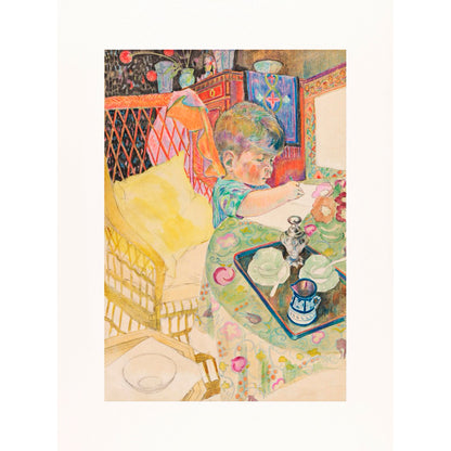 Vintage-style illustration of a child drawing