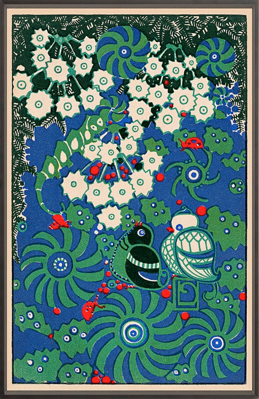Wiener Werkstätte Bird and Flower Scene: Intricate and Elegant Composition