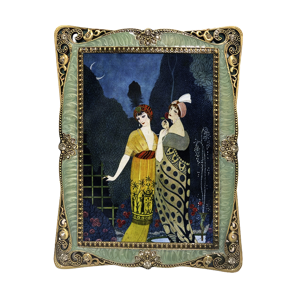 Opulent Art Nouveau Style Photo Frame with Green Accents