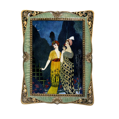 Opulent Art Nouveau Style Photo Frame with Green Accents