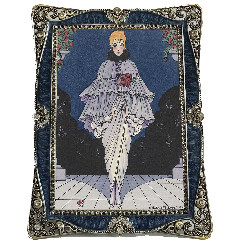 Opulent Art Nouveau Style Photo Frame with Deep Blue Accents