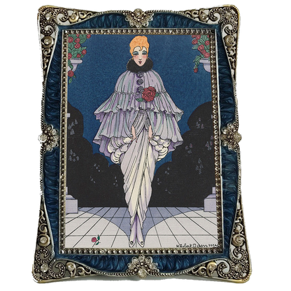 Opulent Art Nouveau Style Photo Frame with Deep Blue Accents