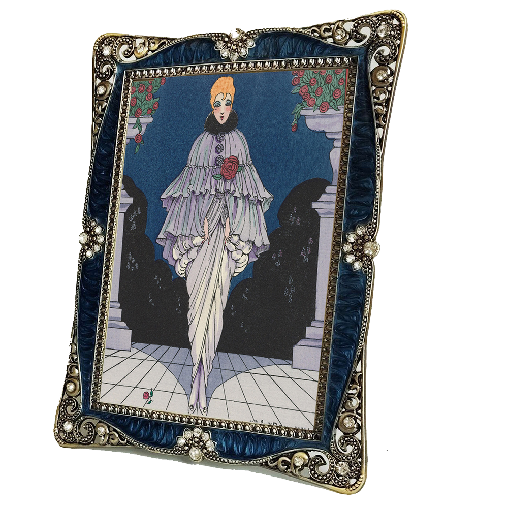 Opulent Art Nouveau Style Photo Frame with Deep Blue Accents