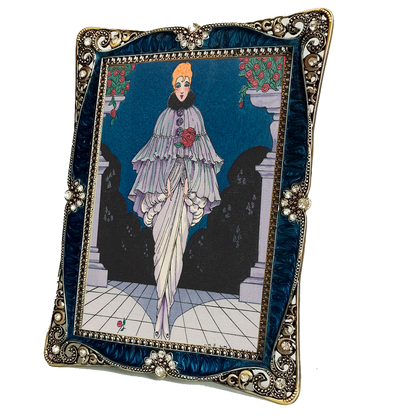 Opulent Art Nouveau Style Photo Frame with Deep Blue Accents