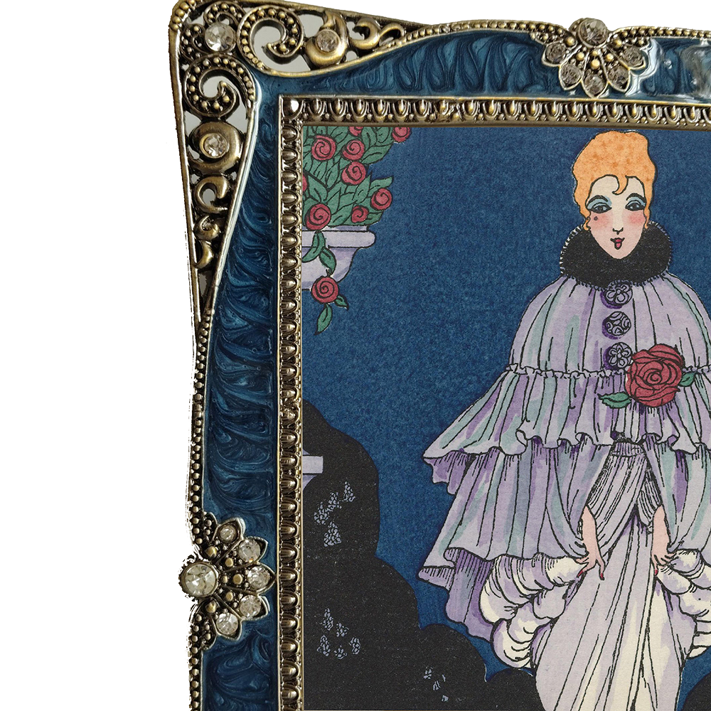 Opulent Art Nouveau Style Photo Frame with Deep Blue Accents