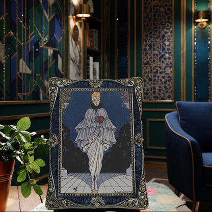 Opulent Art Nouveau Style Photo Frame with Deep Blue Accents