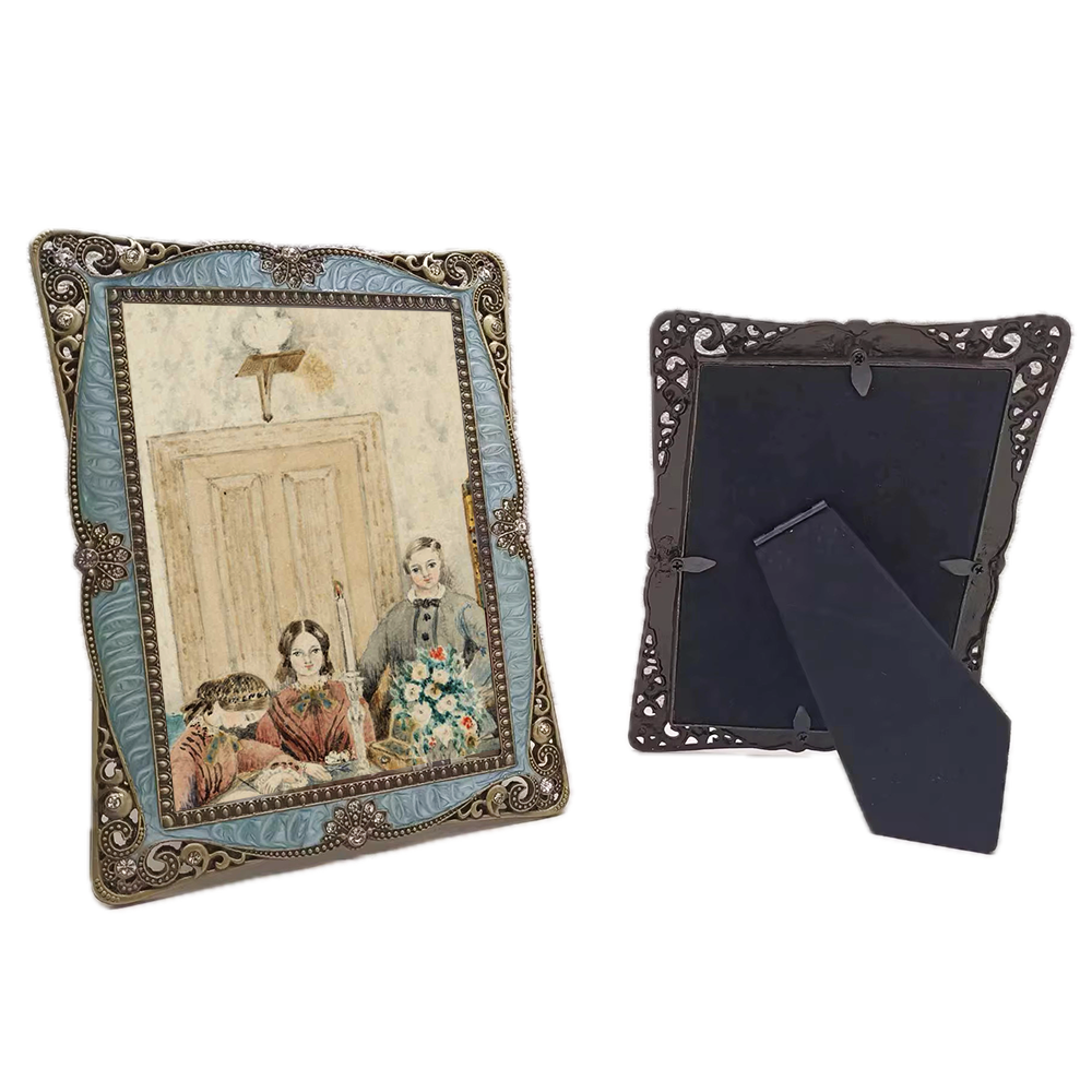 Opulent Art Nouveau Style Photo Frame with Blue and Bronze Accents