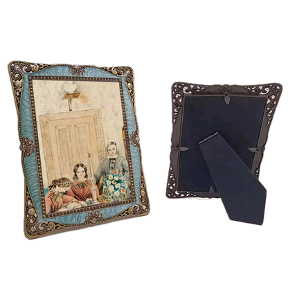 Opulent Art Nouveau Style Photo Frame with Blue and Bronze Accents