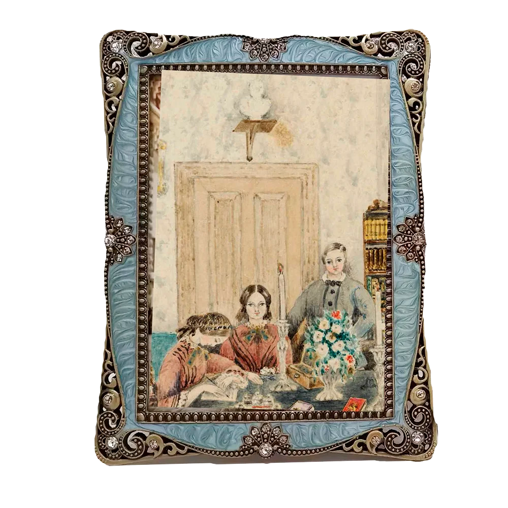 Opulent Art Nouveau Style Photo Frame with Blue and Bronze Accents