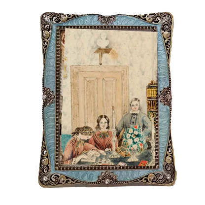 Opulent Art Nouveau Style Photo Frame with Blue and Bronze Accents