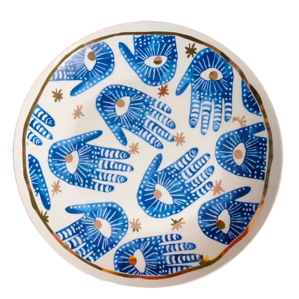 Mystic Blue Eye and Hand Elegance: Decorative Plates