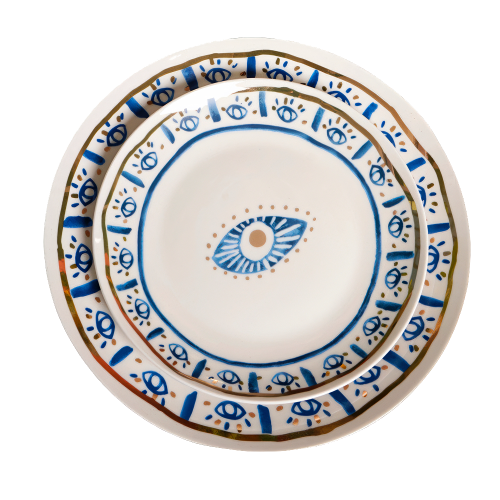 Mystic Blue Eye and Hand Elegance: Decorative Plates