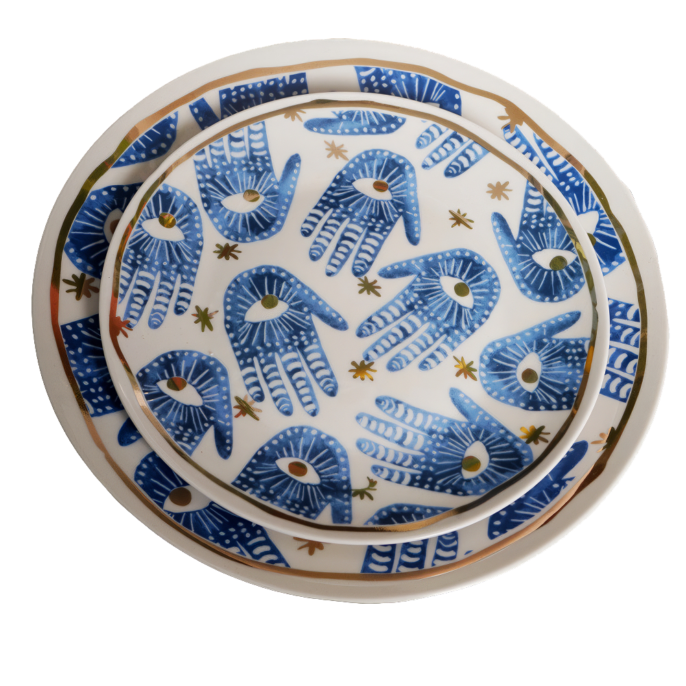 Mystic Blue Eye and Hand Elegance: Decorative Plates