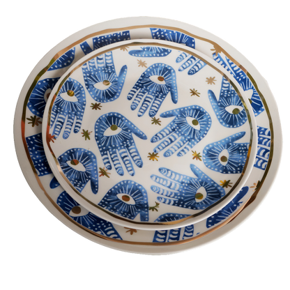 Mystic Blue Eye and Hand Elegance: Decorative Plates